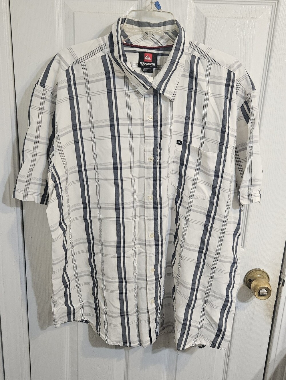 Quiksilver Mens White Plaid Short Sleeve Button Up Front Shirt - 2XL XXL